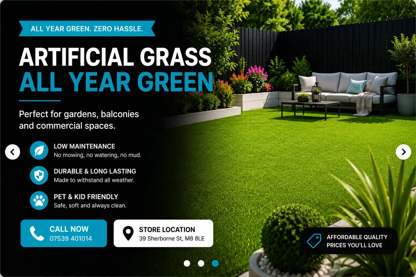 Artificial grass garden installation in Manchester home