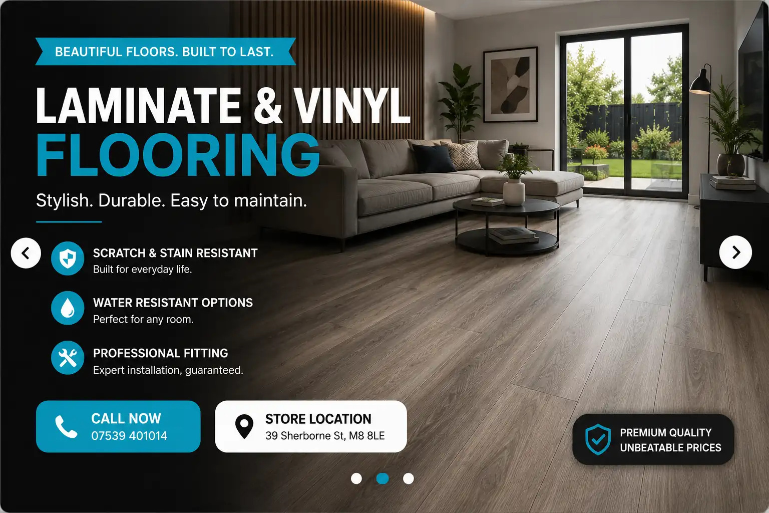 Modern laminate and vinyl flooring showroom in Manchester
