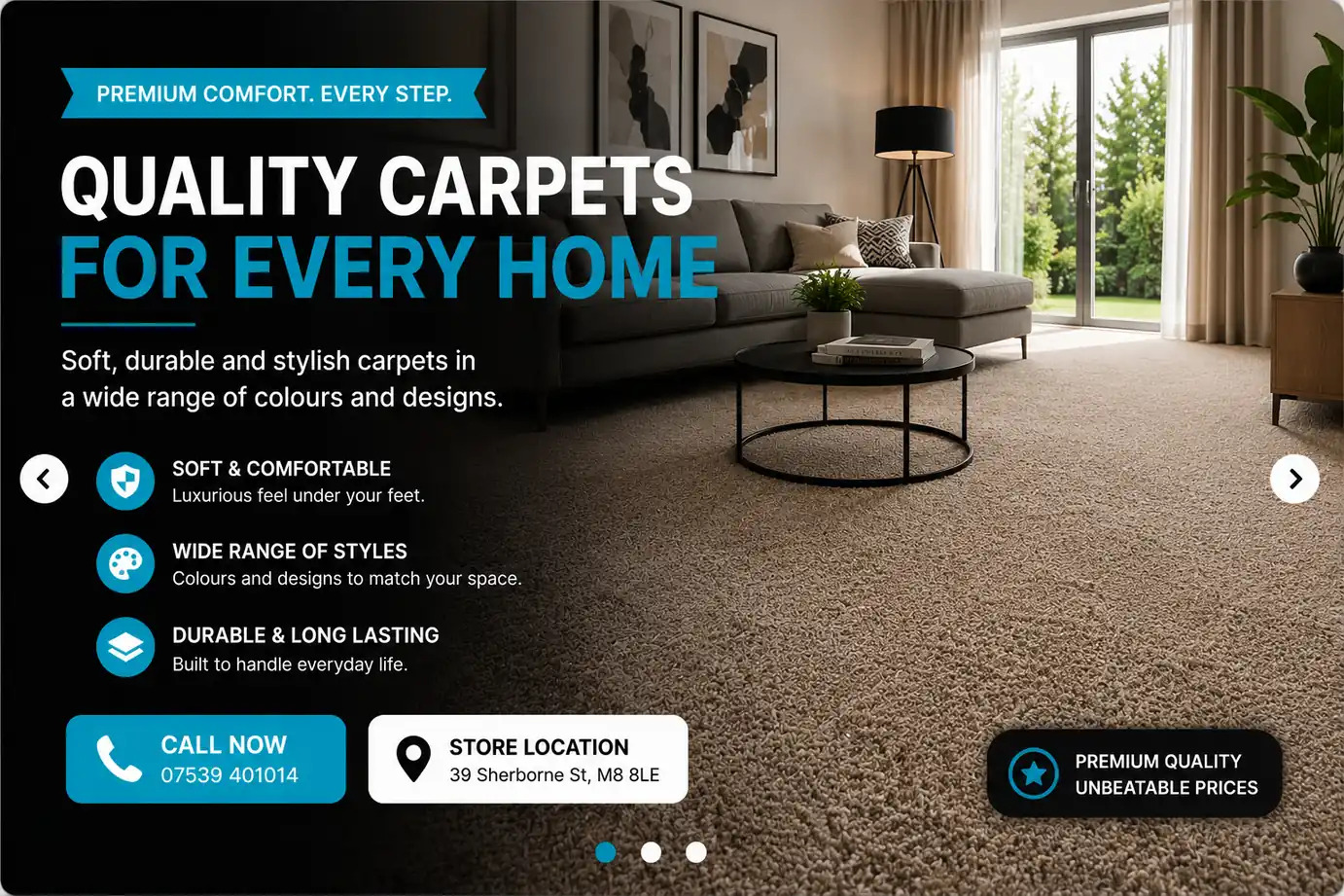 Luxury carpet flooring in modern Manchester living room